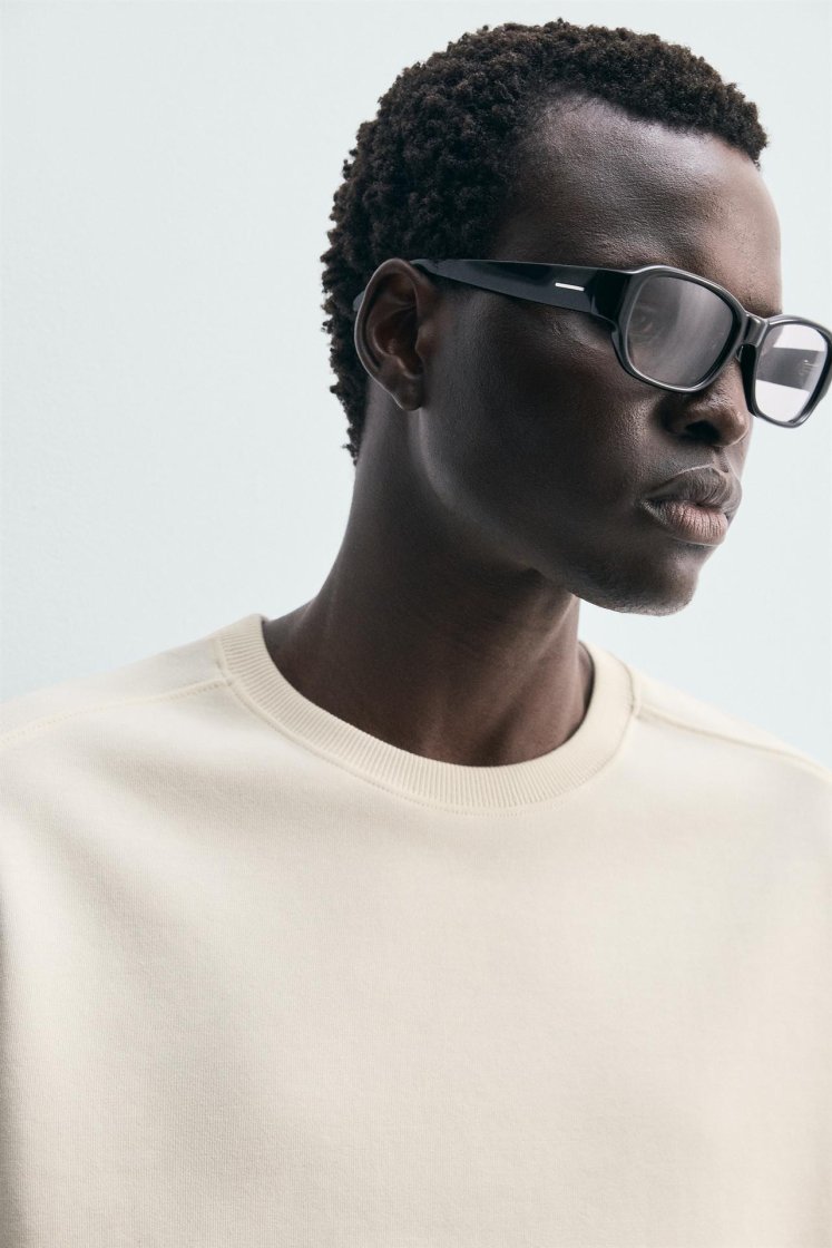 Zara SWEAT INTERLOCK COUPE DÉCONTRACTÉE — Blanc cassé