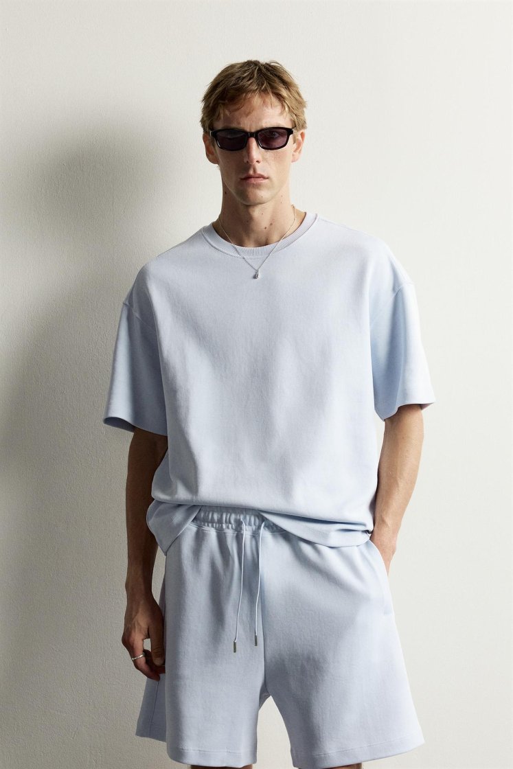 Zara SWEAT INTERLOCK COUPE DÉCONTRACTÉE — Bleu ciel