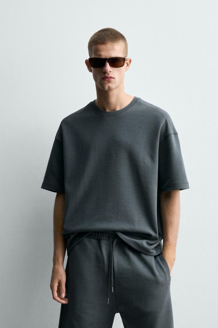 Zara SWEAT INTERLOCK COUPE DÉCONTRACTÉE — Bleu délavé