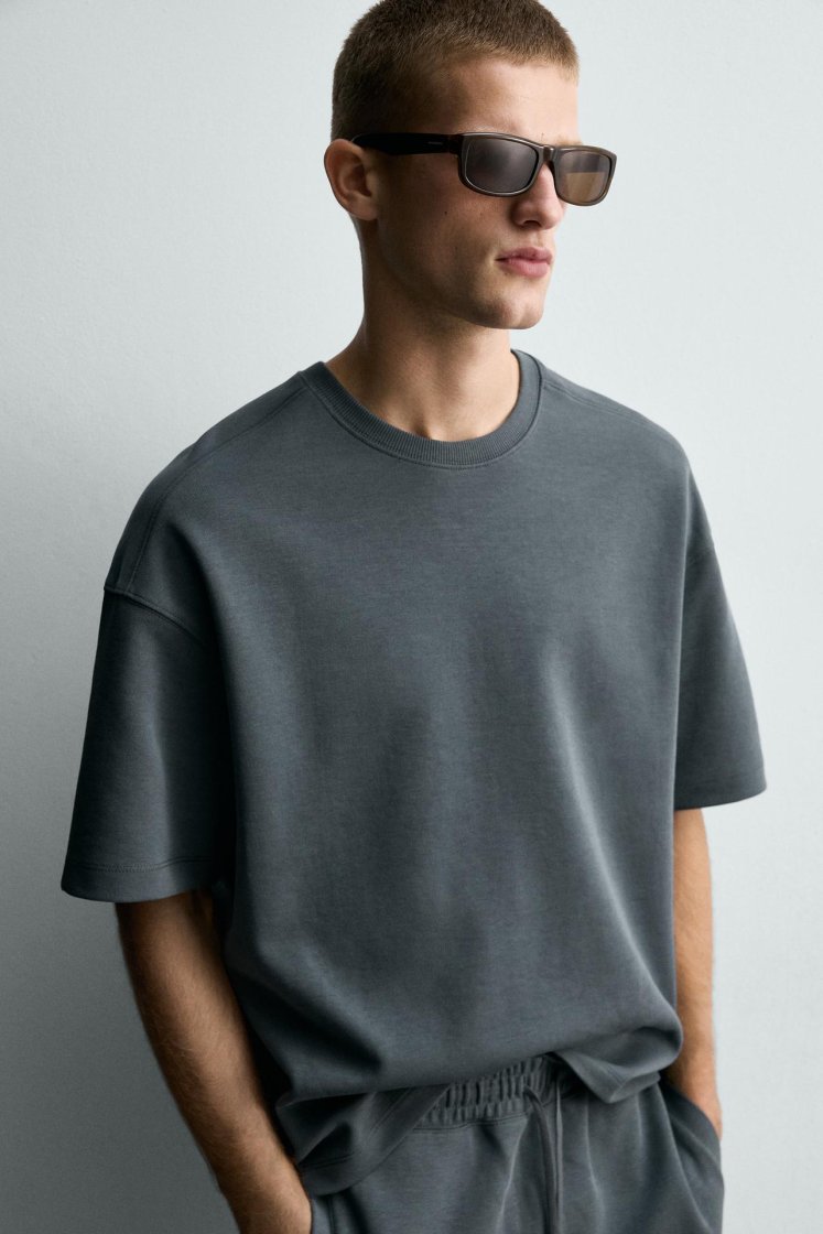 Zara SWEAT INTERLOCK COUPE DÉCONTRACTÉE — Bleu délavé