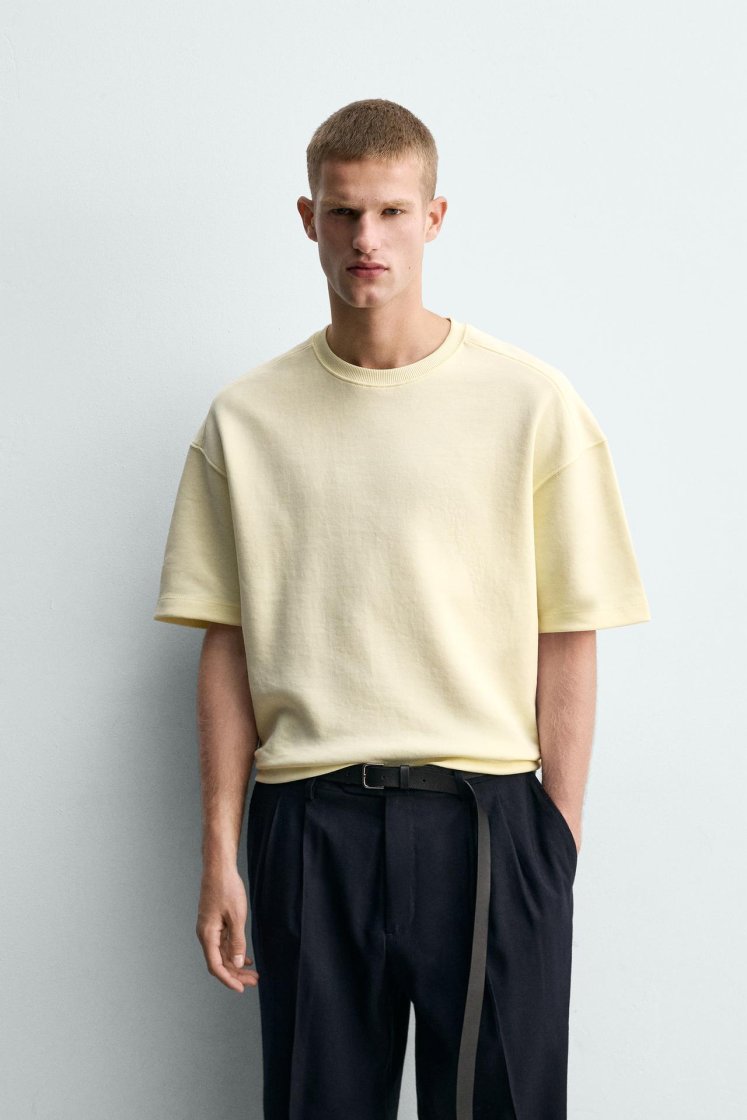 Zara SWEAT INTERLOCK COUPE DÉCONTRACTÉE — Jaune clair