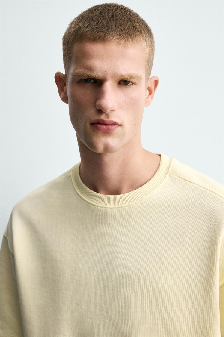 Zara SWEAT INTERLOCK COUPE DÉCONTRACTÉE — Jaune clair