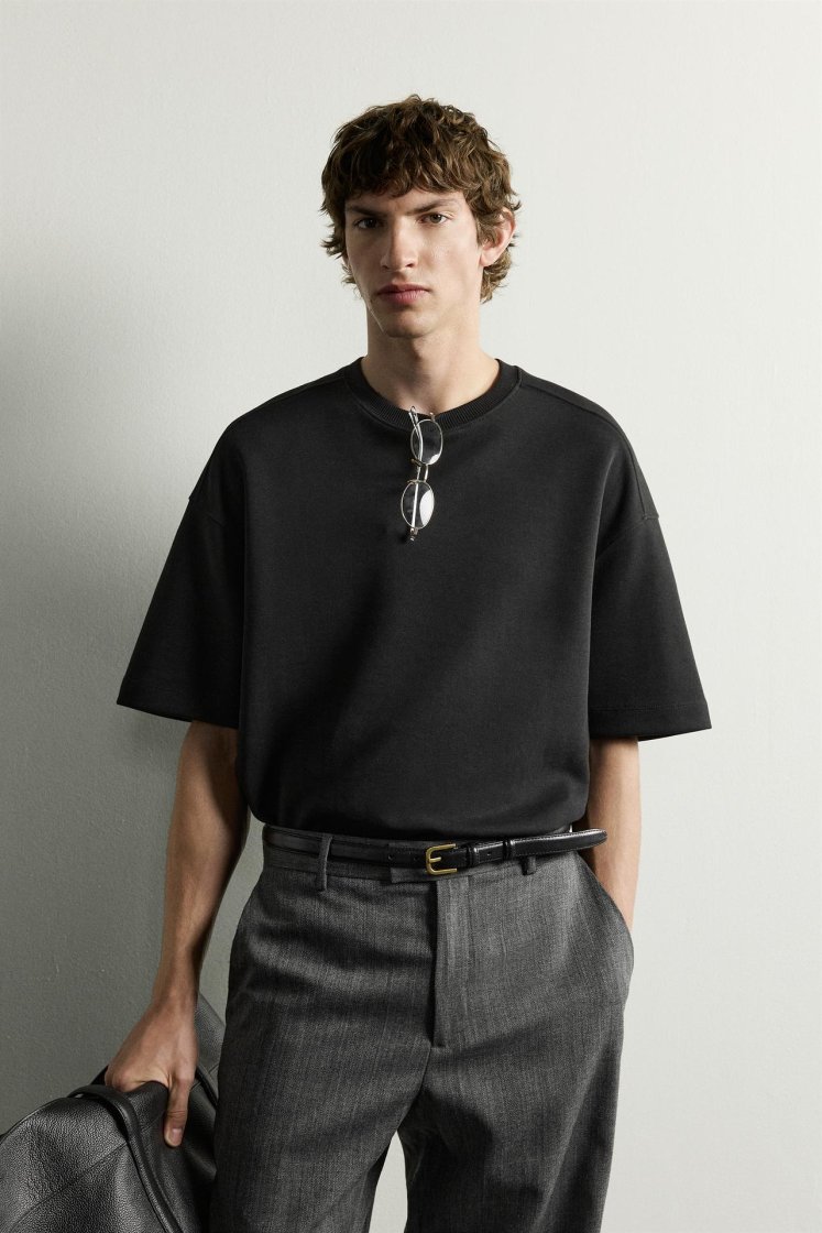 Zara SWEAT INTERLOCK COUPE DÉCONTRACTÉE — Noir