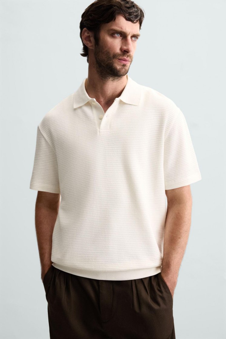 Zara Textured Jacquard Polo — Ivory