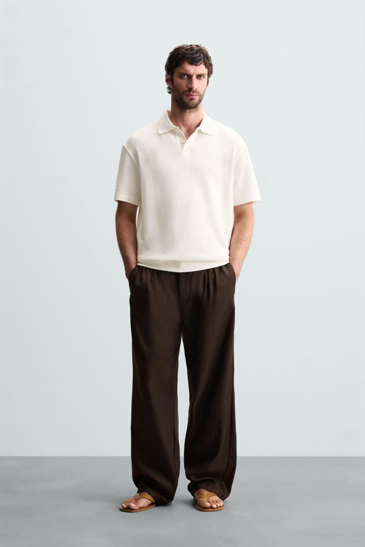 Zara Textured Jacquard Polo — Ivory