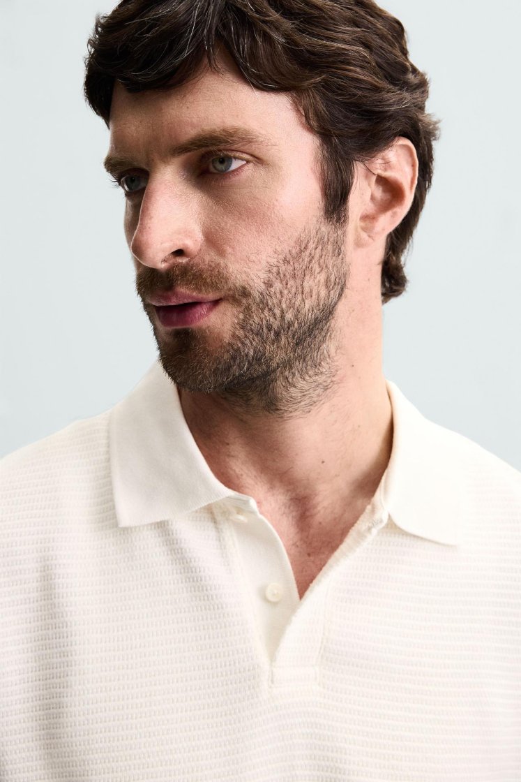 Zara Textured Jacquard Polo — Ivory
