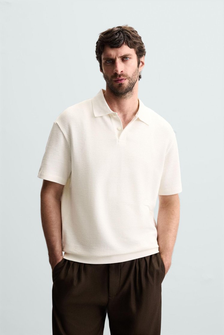 Zara Textured Jacquard Polo — Ivory