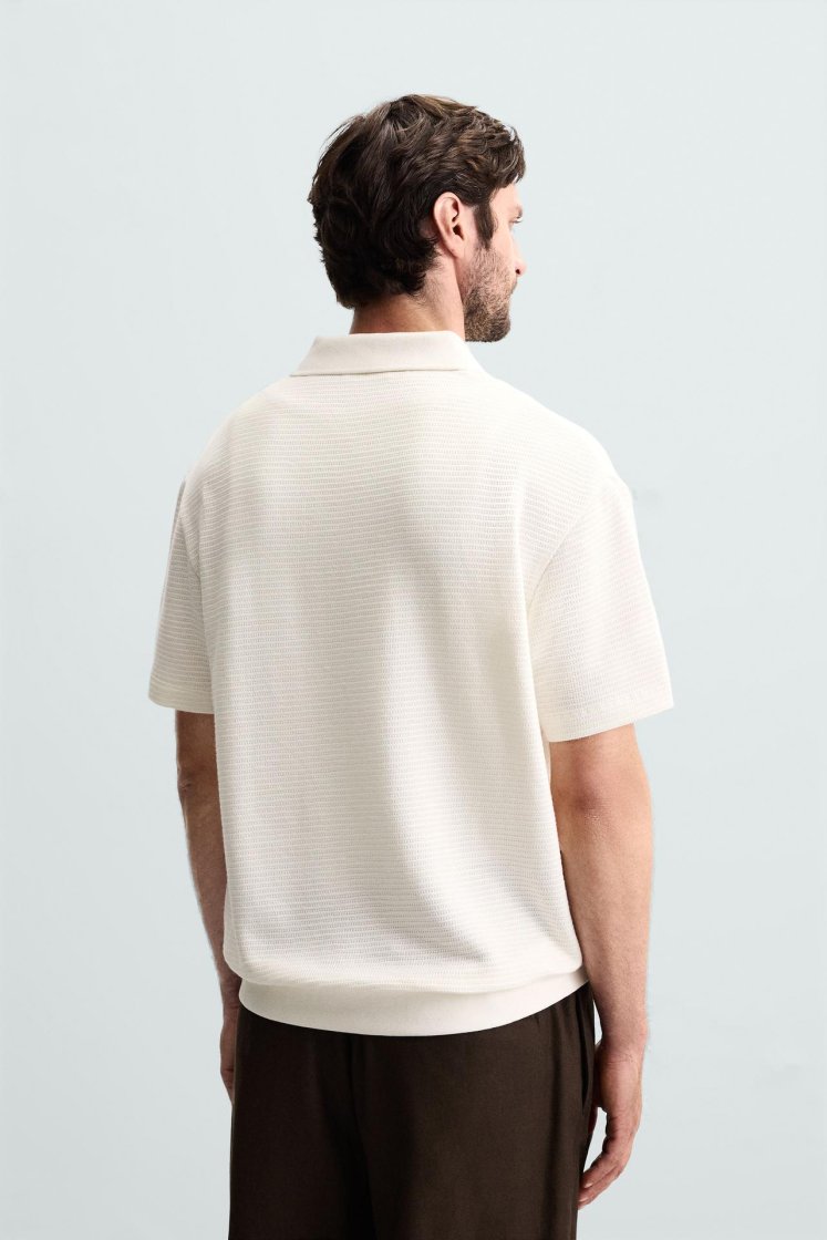 Zara Textured Jacquard Polo — Ivory
