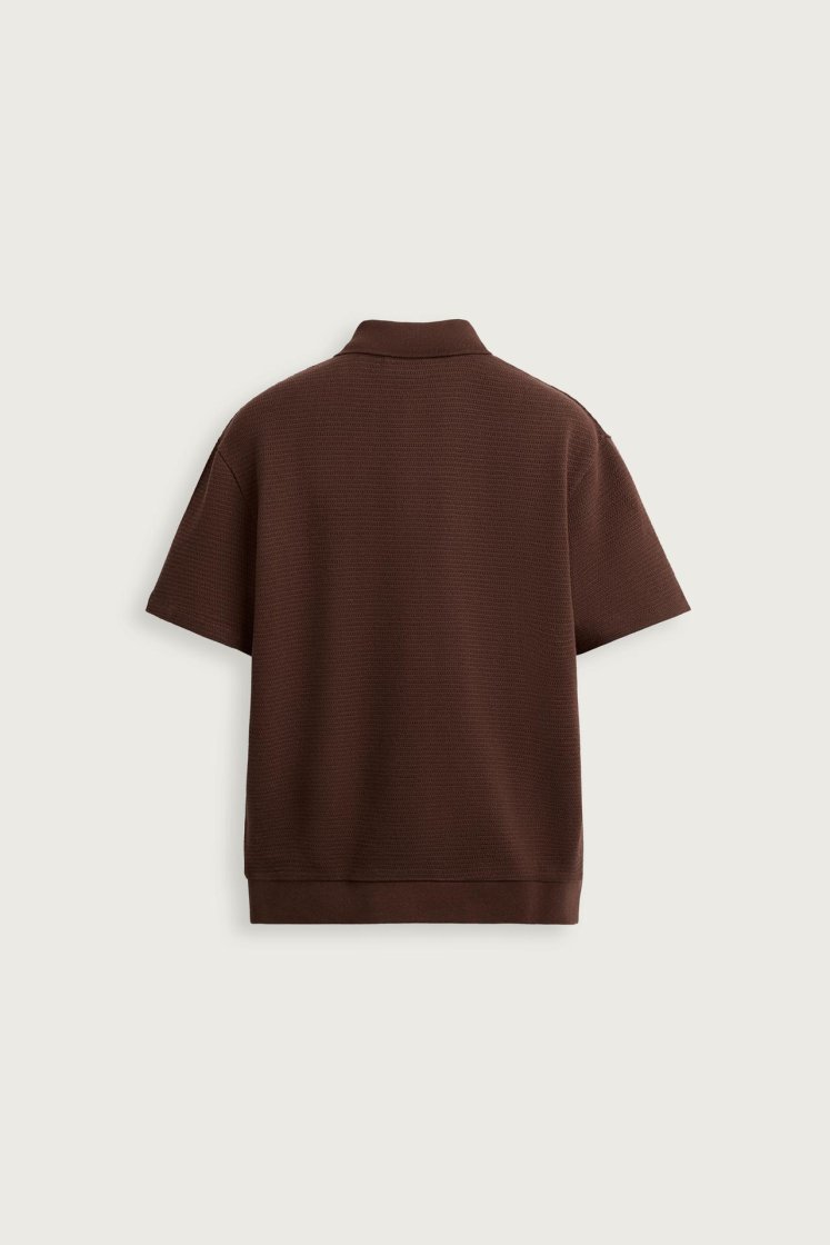 Zara Textured Jacquard Polo — Brown