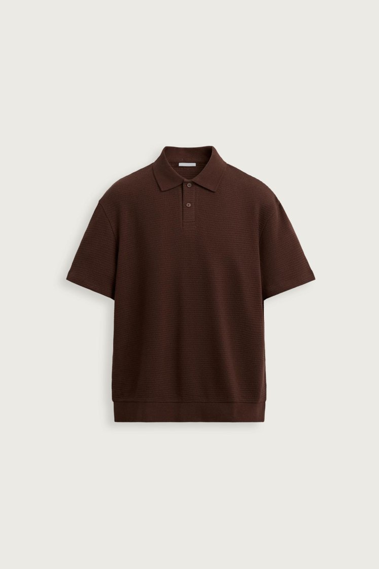 Zara Textured Jacquard Polo — Brown