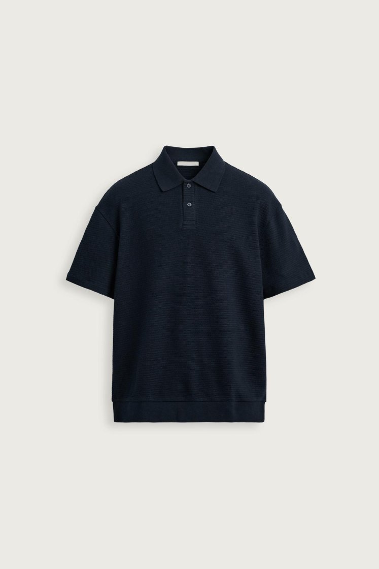 Zara Textured Jacquard Polo — Navy