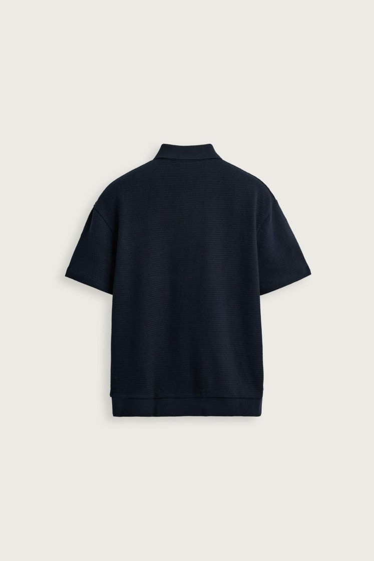 Zara Textured Jacquard Polo — Navy