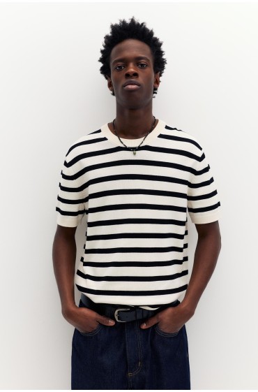 Pull&Bear Essential Ribbed Short-Sleeve Ju — White