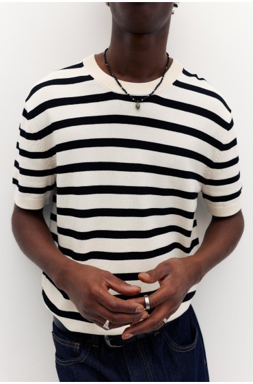 Pull&Bear Essential Ribbed Short-Sleeve Ju — White