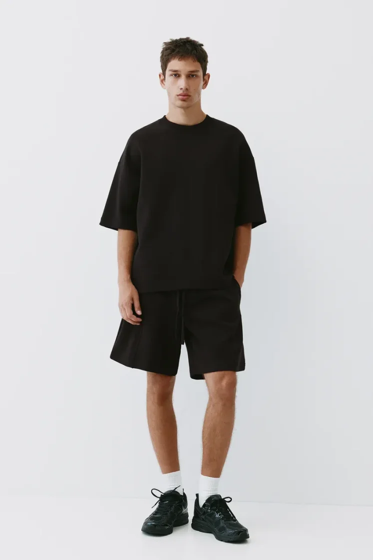 Pull&Bear Interlock short sleeve sweatshirt — Black