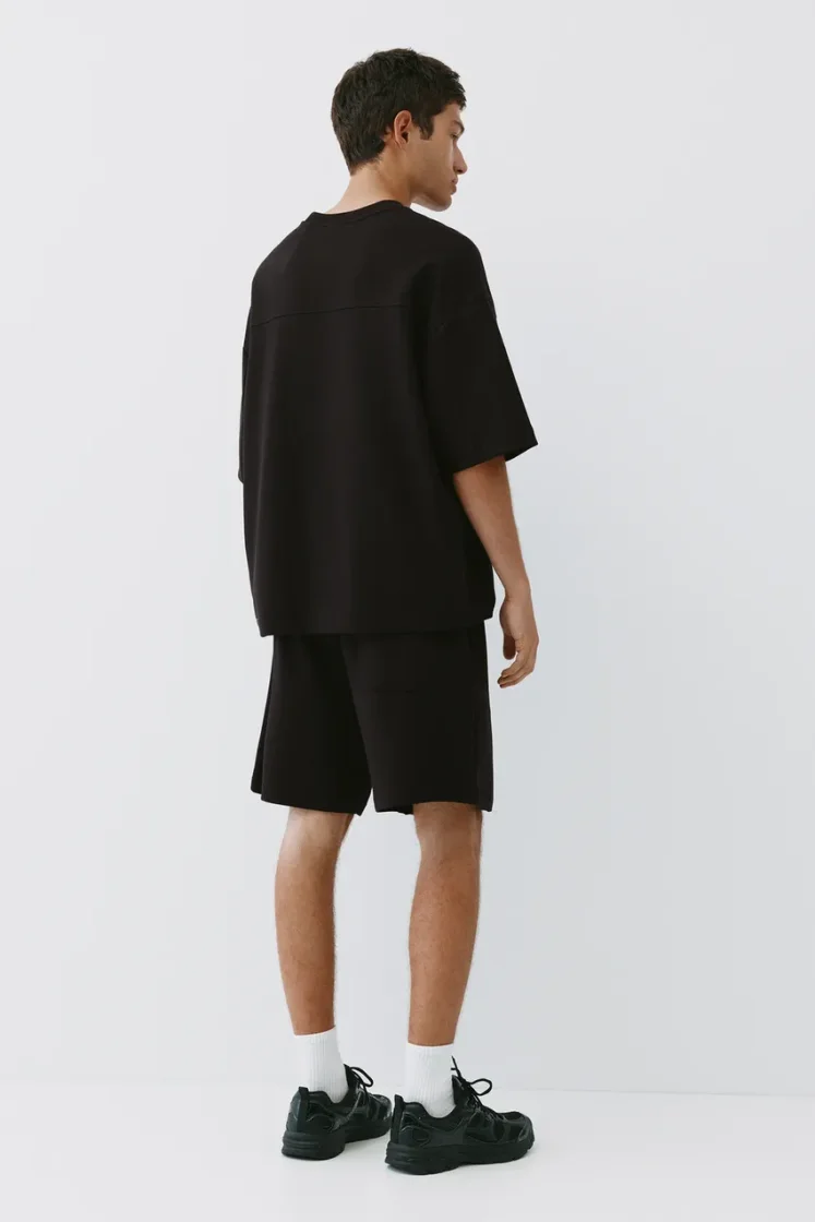 Pull&Bear Interlock short sleeve sweatshirt — Black