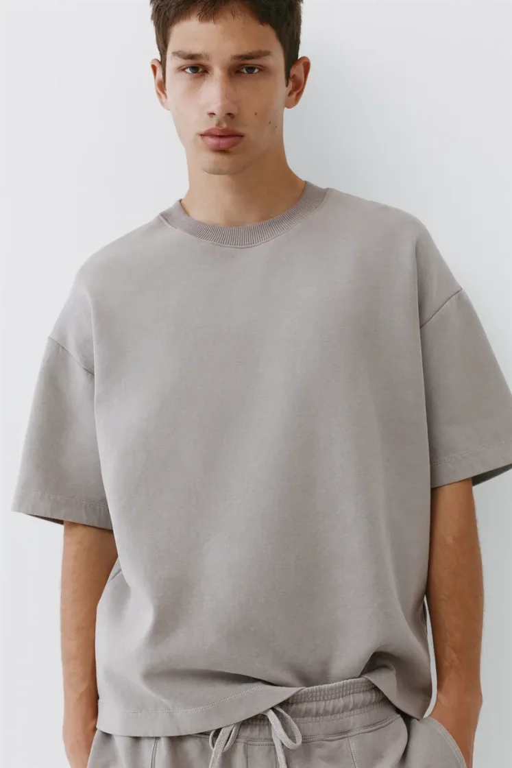 Pull&Bear Interlock short sleeve sweatshirt — Light Grey