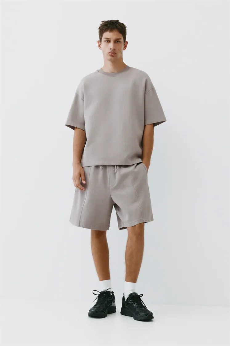 Pull&Bear Interlock short sleeve sweatshirt — Light Grey