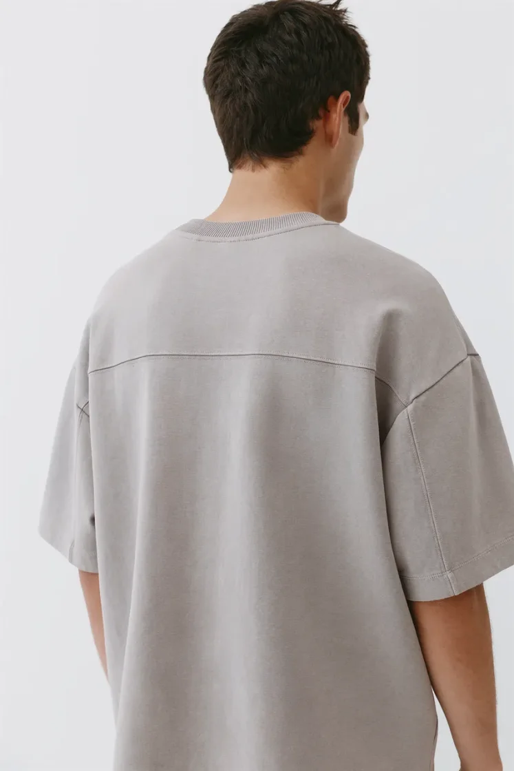 Pull&Bear Interlock short sleeve sweatshirt — Light Grey