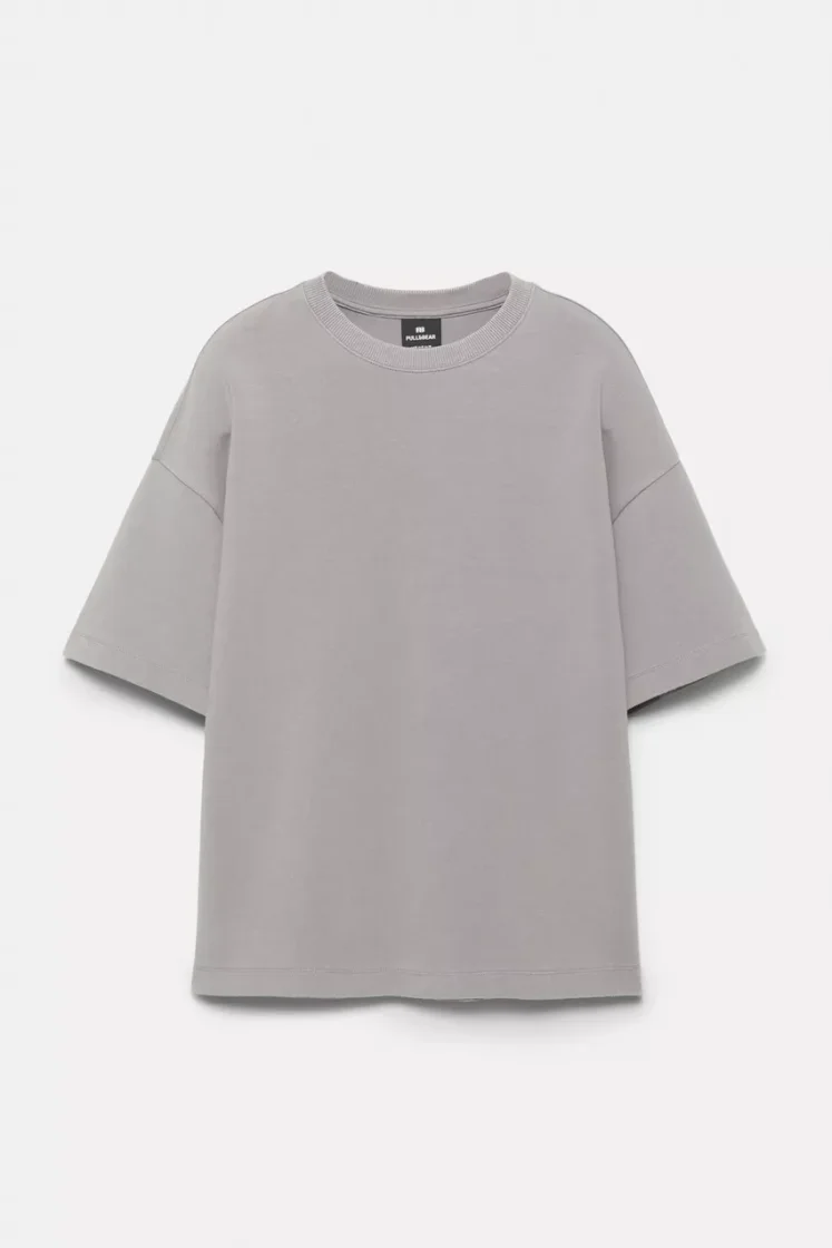 Pull&Bear Interlock short sleeve sweatshirt — Light Grey