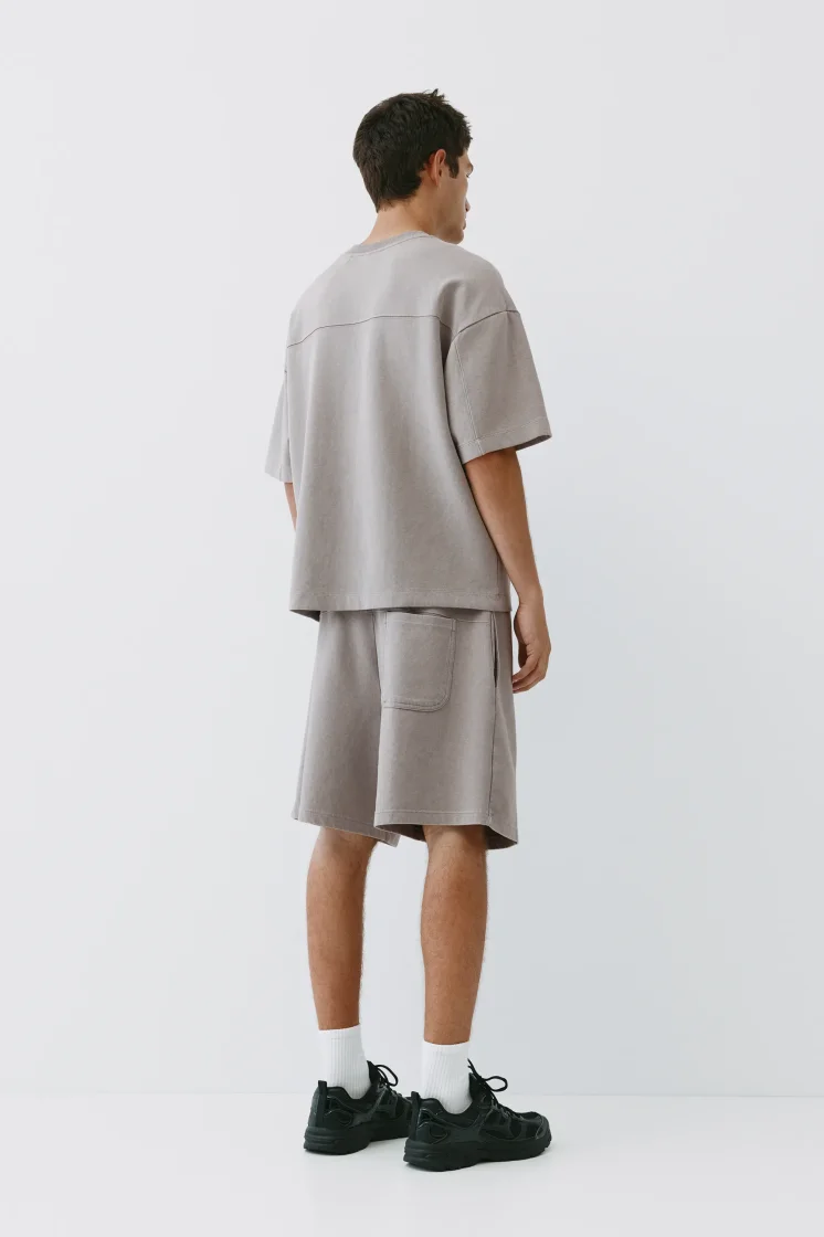 Pull&Bear Interlock short sleeve sweatshirt — Light Grey