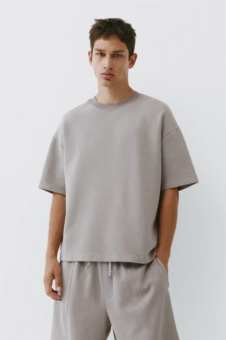 Pull&Bear Interlock short sleeve sweatshirt — Light Grey