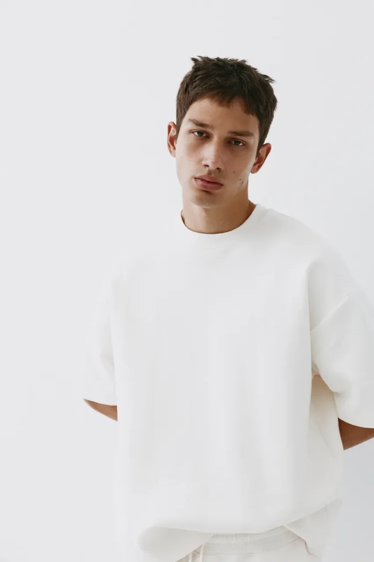 Pull&Bear Interlock short sleeve sweatshirt — Off White