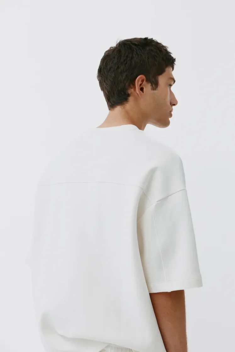Pull&Bear Interlock short sleeve sweatshirt — Off White