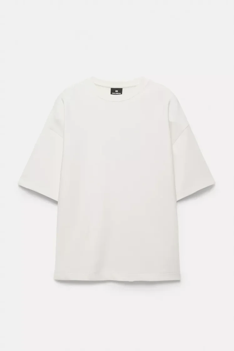 Pull&Bear Interlock short sleeve sweatshirt — Off White