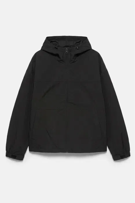 Pull&Bear Light Hooded Raincoat — Black