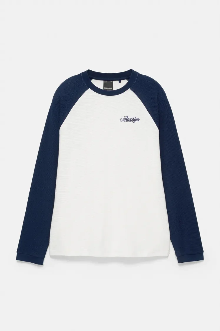 Pull&Bear Waffle Knit Raglan Tee — Blue