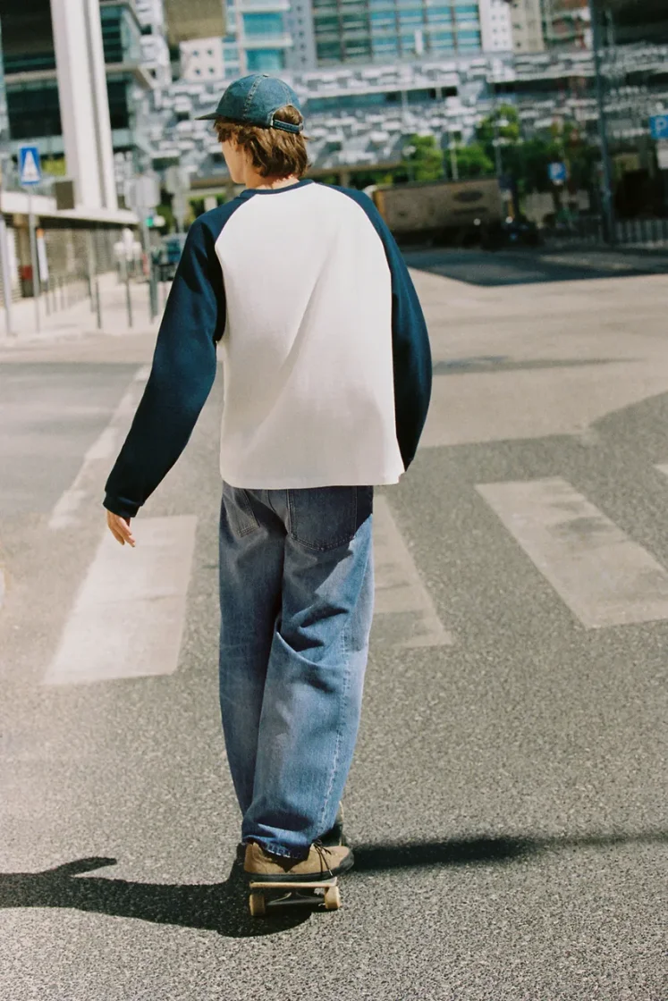 Pull&Bear Waffle Knit Raglan Tee — Blue