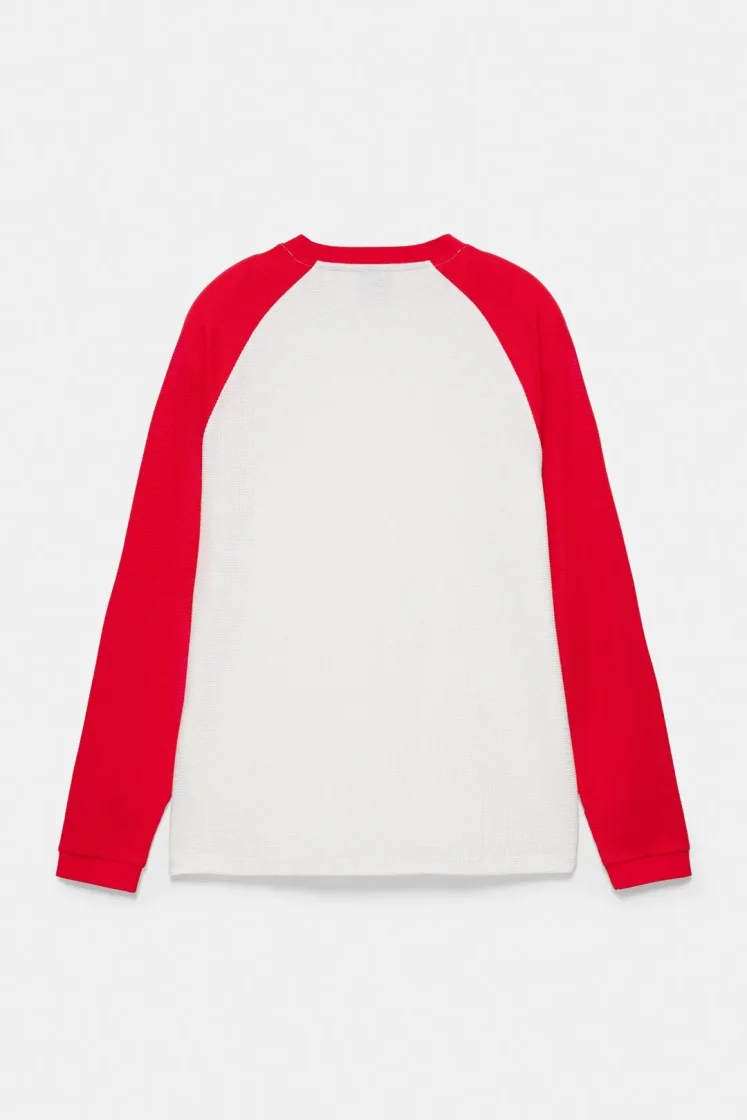 Pull&Bear Waffle Knit Raglan Tee — Red