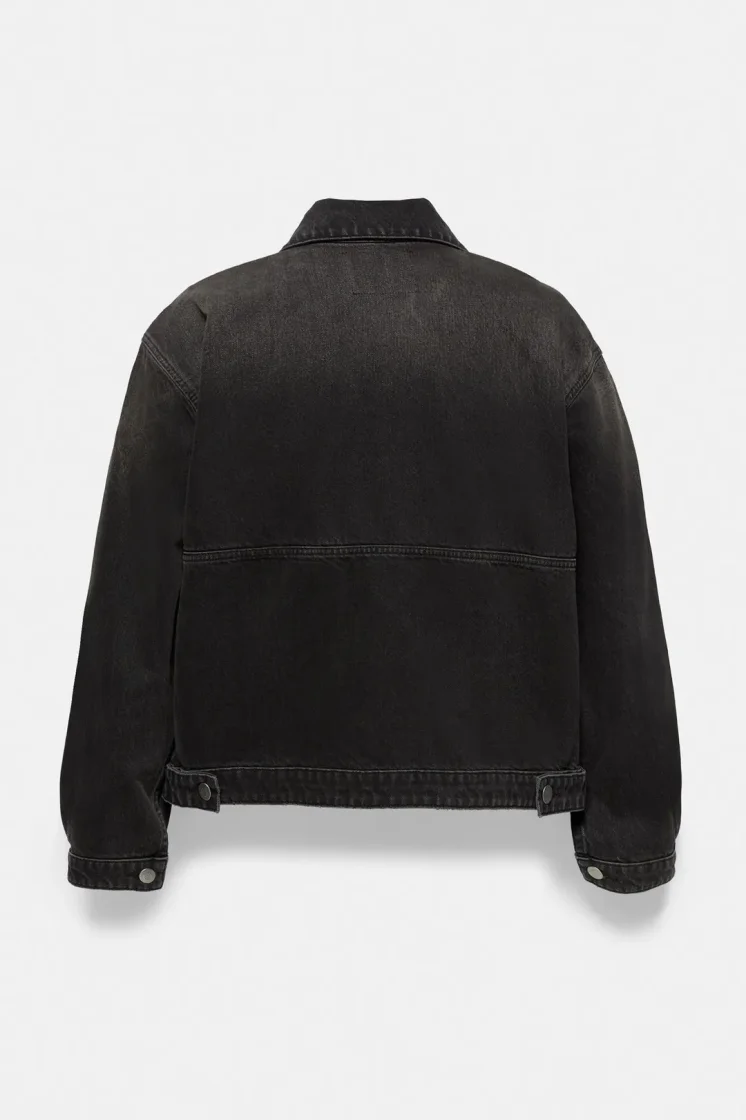 Pull&Bear Washed Pocket Zip Denim Jacket — Black