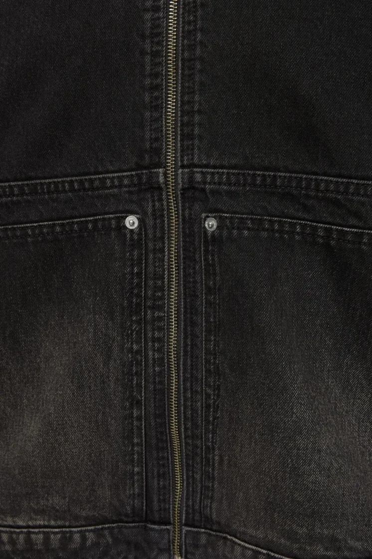 Pull&Bear Washed Pocket Zip Denim Jacket — Black