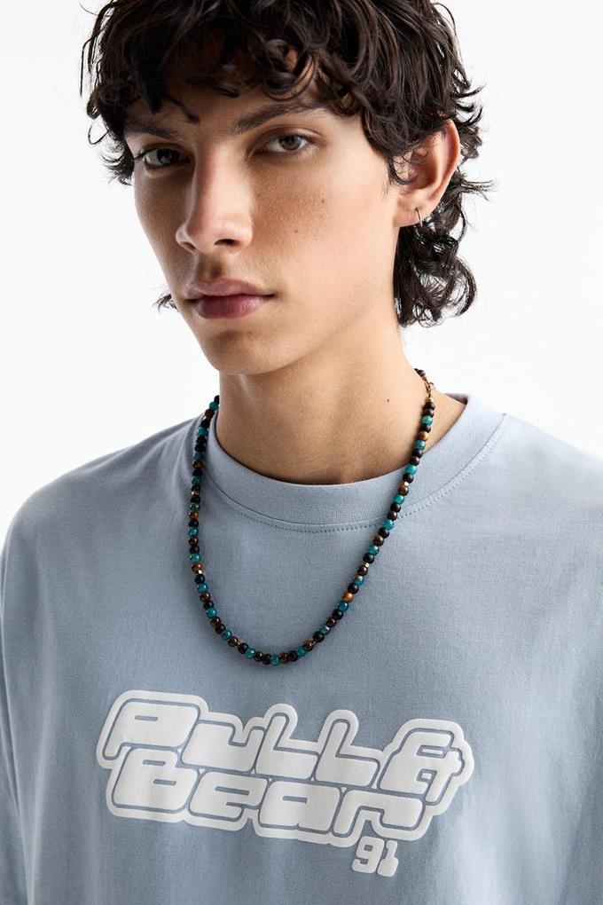 Pull&Bear Essential Cotton Crew Tee — Sky Blue