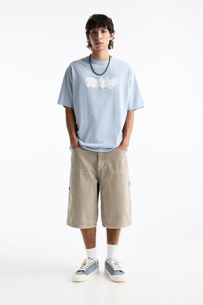 Pull&Bear Essential Cotton Crew Tee — Sky Blue