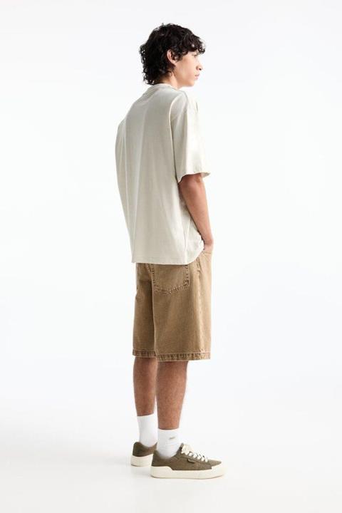 Pull&Bear Essential Cotton Crew Tee — Beige