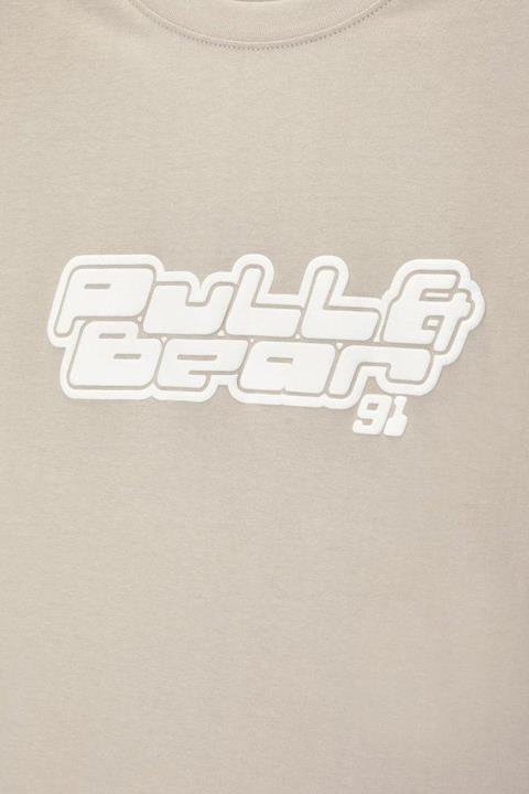 Pull&Bear Essential Cotton Crew Tee — Beige