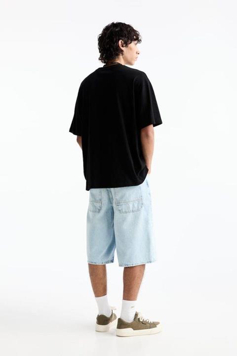Pull&Bear Essential Cotton Crew Tee — Black
