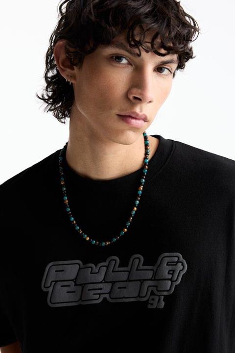 Pull&Bear Essential Cotton Crew Tee — Black