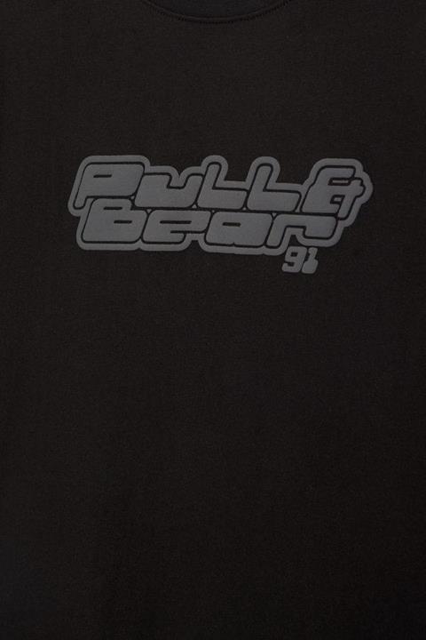 Pull&Bear Essential Cotton Crew Tee — Black