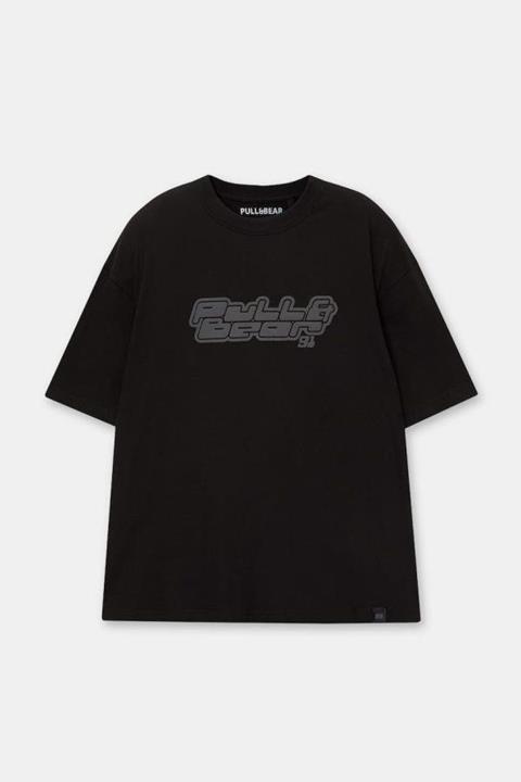 Pull&Bear Essential Cotton Crew Tee — Black