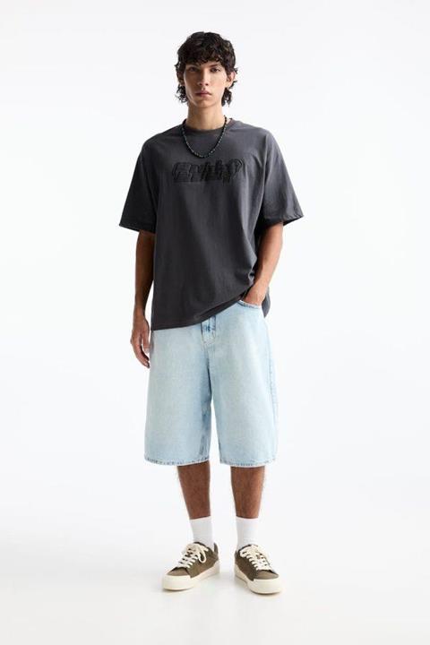 Pull&Bear Essential Cotton Crew Tee — Charcoal