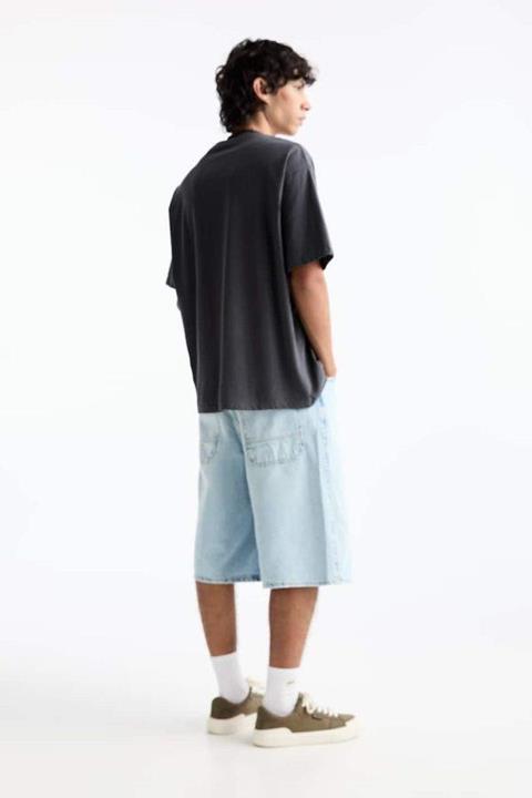 Pull&Bear Essential Cotton Crew Tee — Charcoal