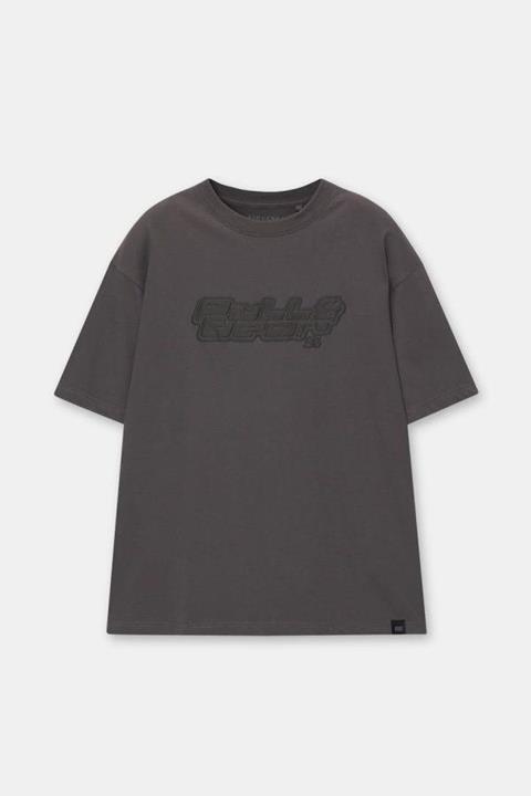 Pull&Bear Essential Cotton Crew Tee — Charcoal