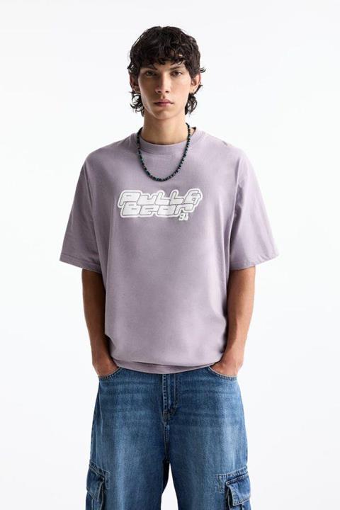 Pull&Bear Essential Cotton Crew Tee — Mauve