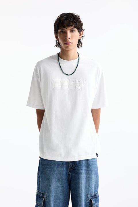 Pull&Bear Essential Cotton Crew Tee — white