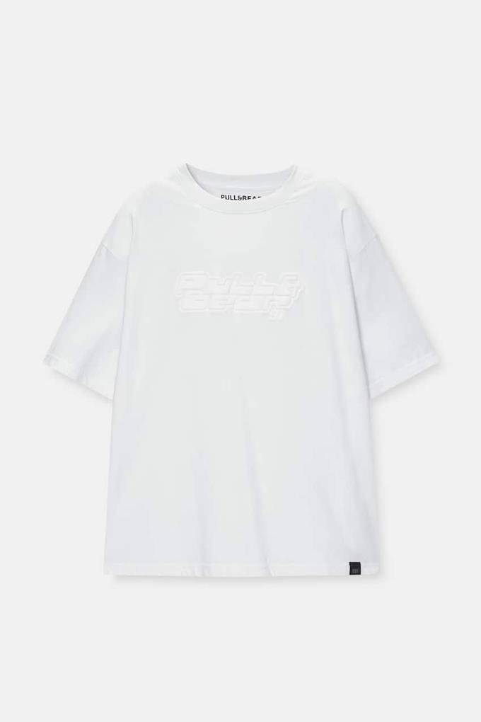 Pull&Bear Essential Cotton Crew Tee — white