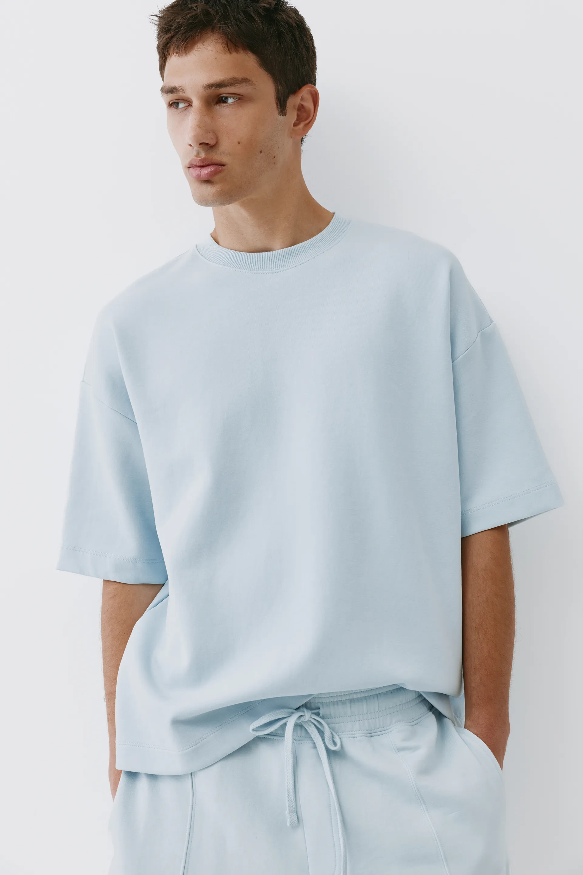 Pull&Bear Interlock short sleeve sweatshirt — Sky blue